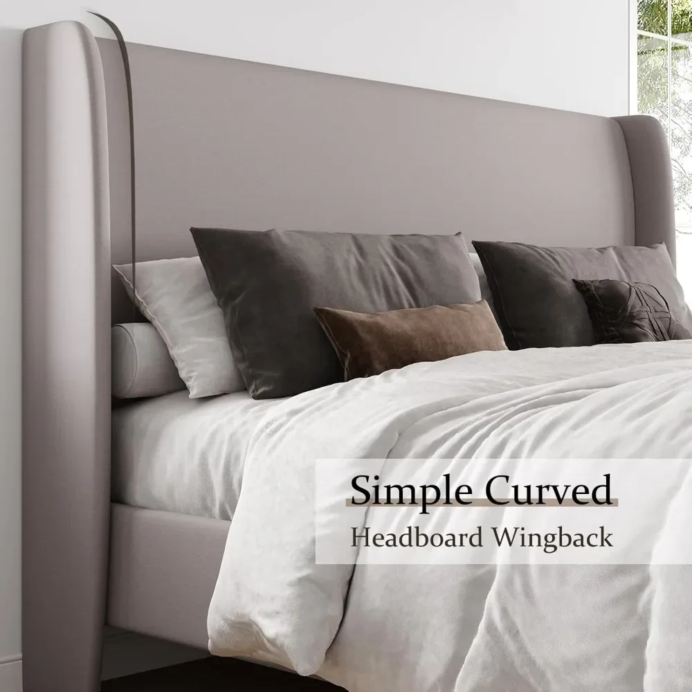 Upholstered Bed Frame Queen Size Platform Bed with Wingback Headboard/No Box Spring Needed/Easy Assembly