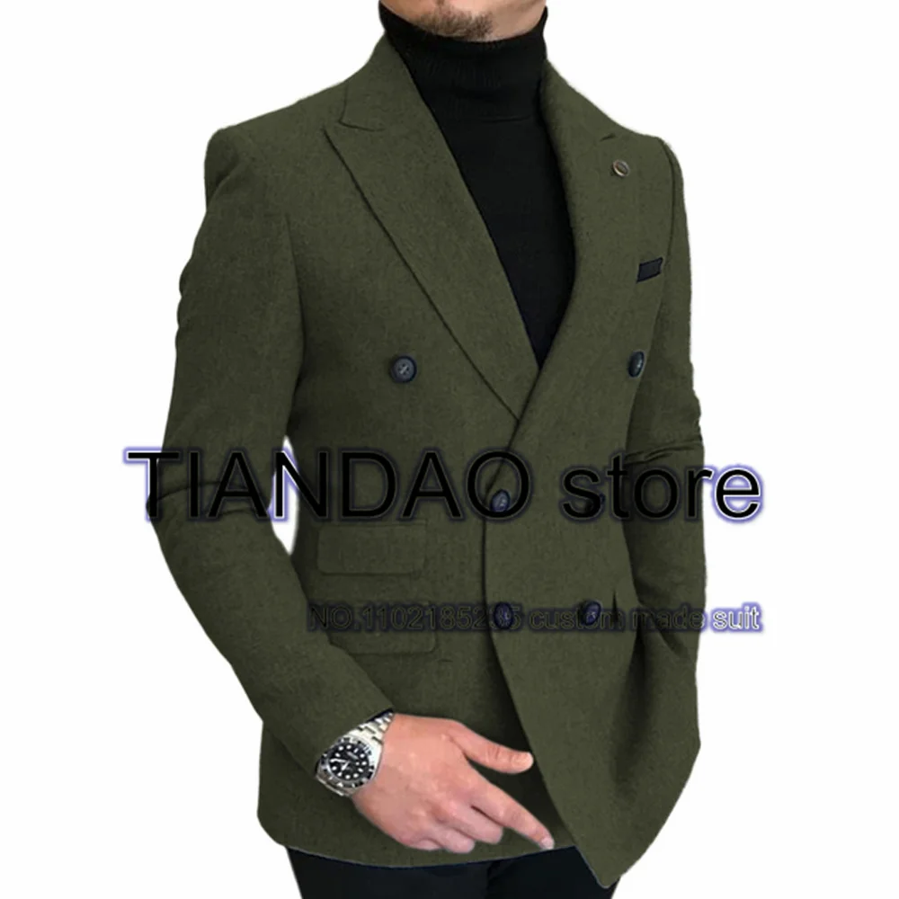 Giacca da uomo doppiopetto giacca da lavoro formale pantaloni 2 pezzi cappotto di lana grigio scuro smoking da sposa