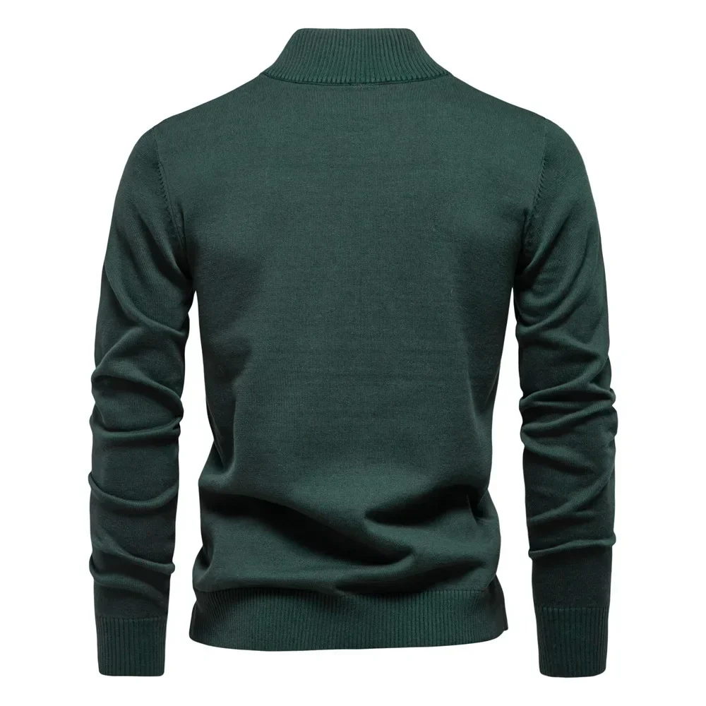 New Solid Color Pure Cotton Sweaters For Men Stand Collar Half Zip Slim Fit Mens Knitted Tops Polo Sweaters for Men