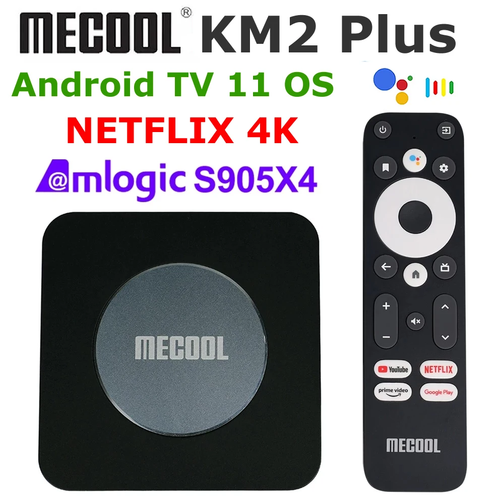 Mecool KM2 PLUS TV Box Google Certificated Android TV 11 Global Version Amlogic S905X4 DDR4 2GB 16GB Netflix 4K AV1 Set Top Box