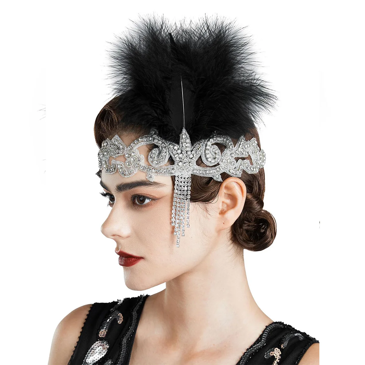 1920s copricapo Flapper fascia strass piuma grande Gatsby copricapo accessori per capelli per le donne