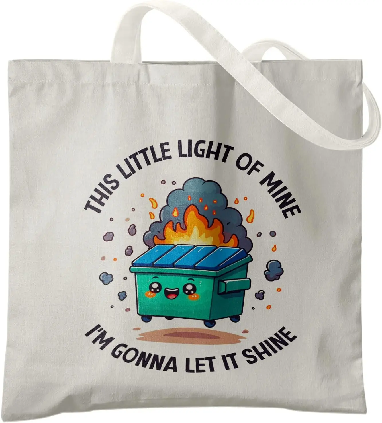 Funny Dumpster Fire Canvas Tote Bag Cute Cartoon Slogan Print Reusable Eco‑Friendly Women Casual Shoulder Shopping Handbag