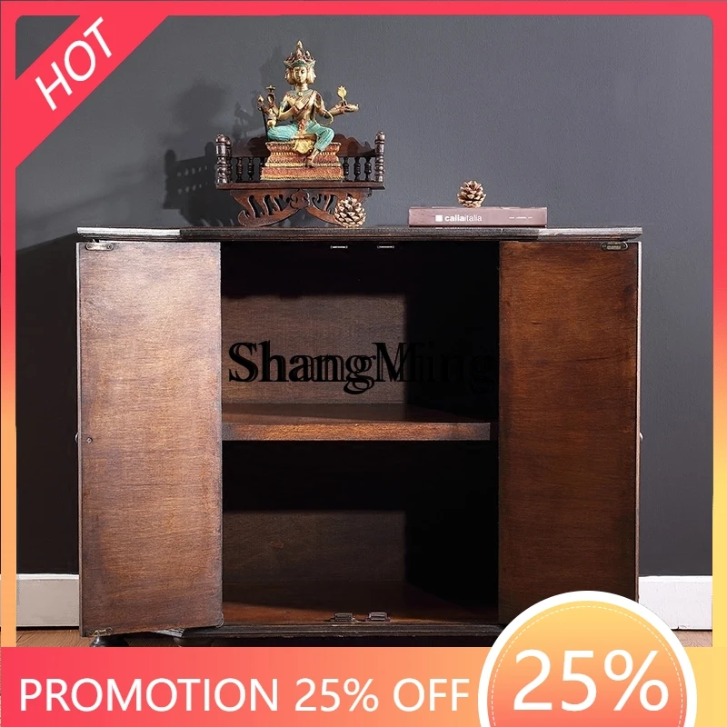 FG Elephant Embossed Teak Entrance Cabinet Solid Wood Furniture Decorative Storage Cabinet