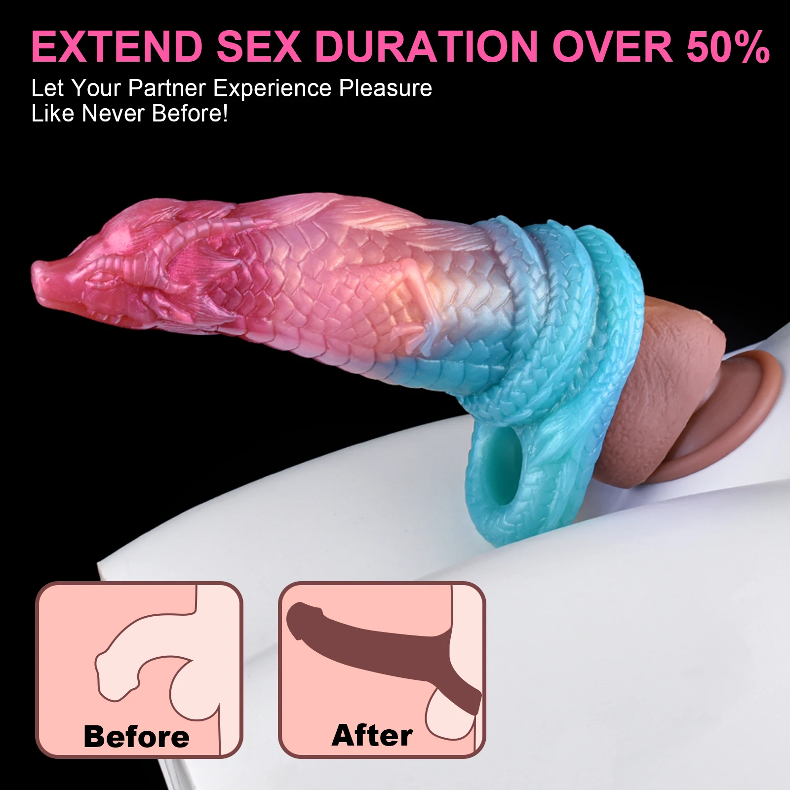 Penis Rings Sleeve Reusable Penis Sleeve Cock Ring Extender Delay Ejaculation Soft Silicone Dragon NNSX-HX5138 image 5