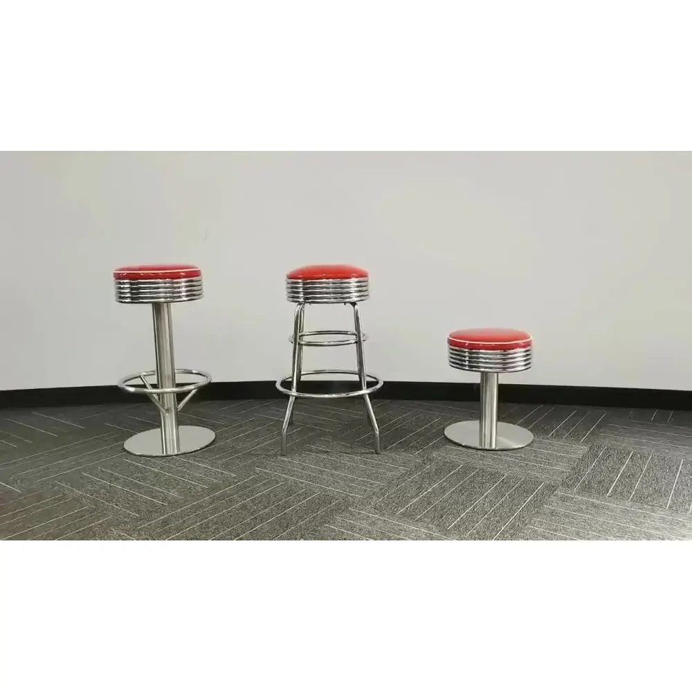 

O148american Stainless Steel Chair Tall Short Round Red Leather Bar Coffee Shop Burger Restaurant High Stool