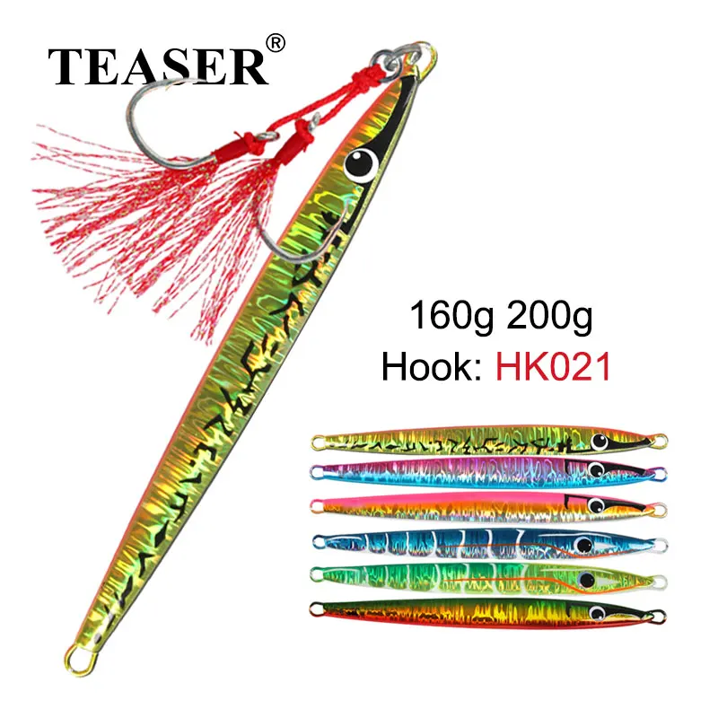 TEASER J97 Artificial Bait with Hooks UV Glow Hard Metal Slow Sinking Bass Lure Slow Pitch Needle Jigging Sea Fishing 160g 200g