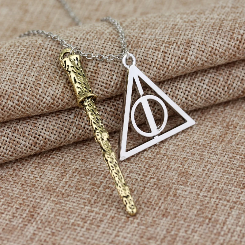 Deathly Hallows Triangle & Magic Wand Necklace - Vintage Creative Movie Character Pendant Accessory for Friends Gift view 4