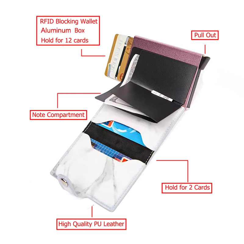 Rfid Blocking PU Card Holder Women Men Automatically Business Bank Card Case With Money Clips Aluminum Alloy Credit Wallet Box