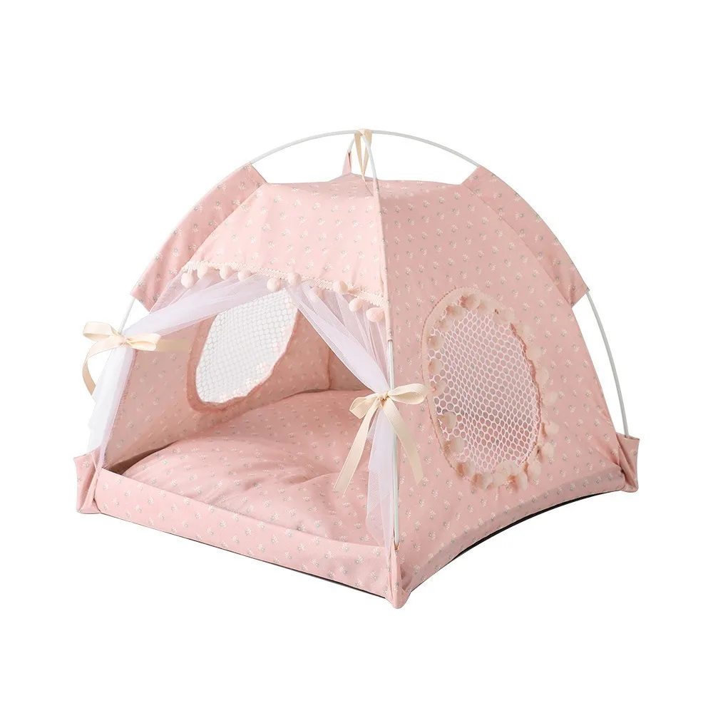 

Ventilate Foldable Princess Cat Bed Comfortable Cute Pet Tent House Detachable Cushion Breathable Dog Basket Beds Kennel