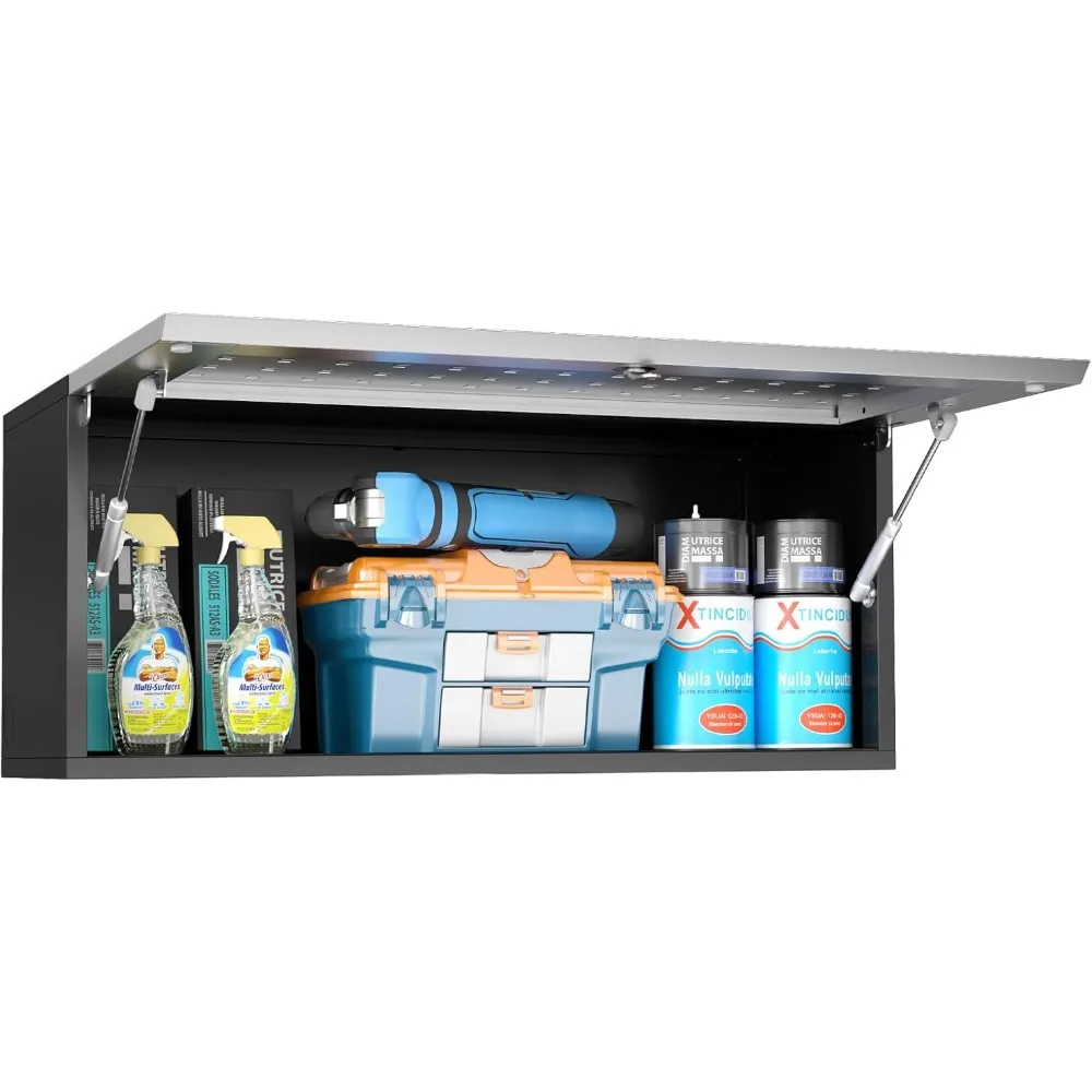 

Garage Storage Cabinet with Flip-Up Door, Lockable Metal Wall Cabinet for Garage, Wall Mounted Garage Cabinet