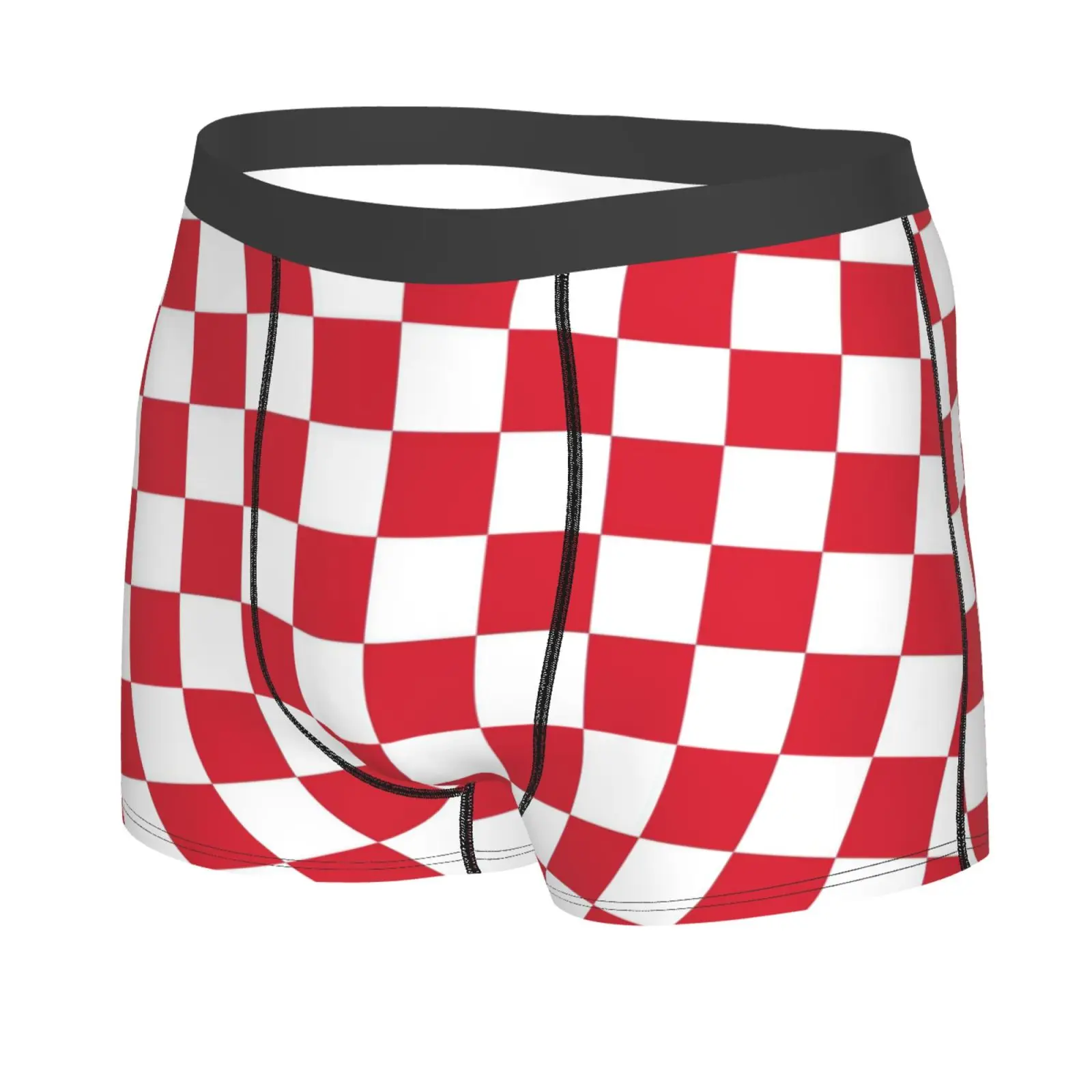 Red and White Grid Pattern Men's Breathable Boxer Briefs Comfort Soft Stretch Underwear Trunks with Bulge Pouch for Men Boys