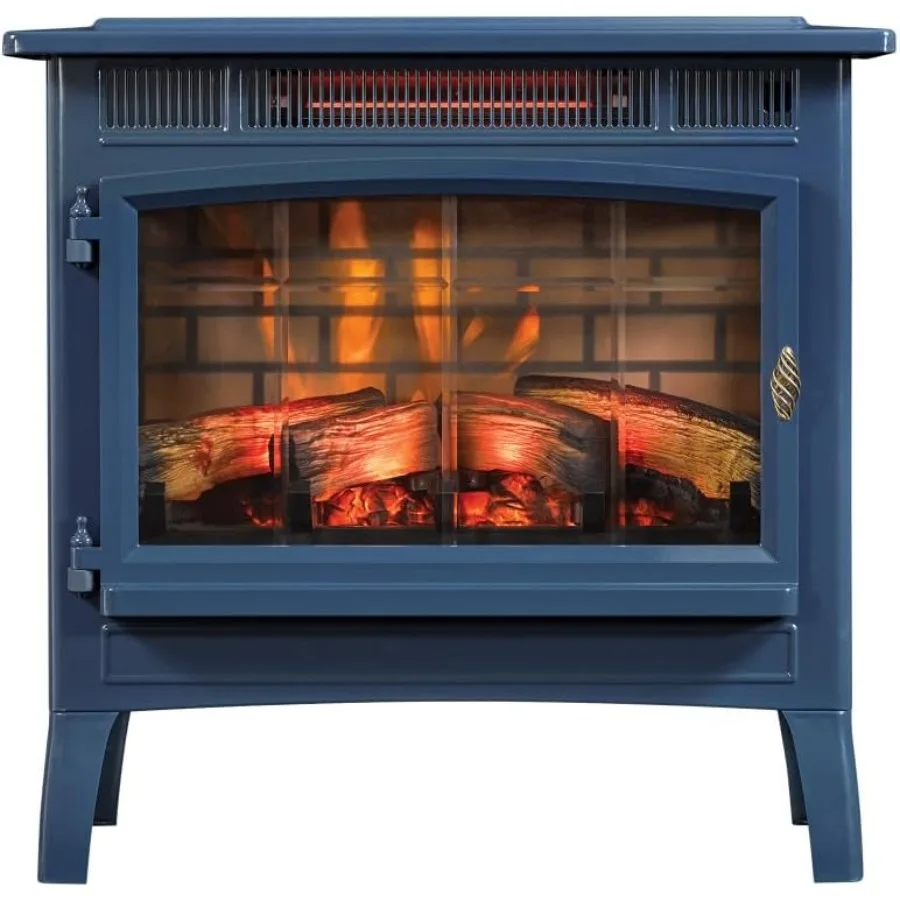 Freestanding Electric Fireplace Stove Heater with 3D Flame Effect for 1000 Sq. Ft. Room Navy Ideal for Living Rooms Bedrooms an