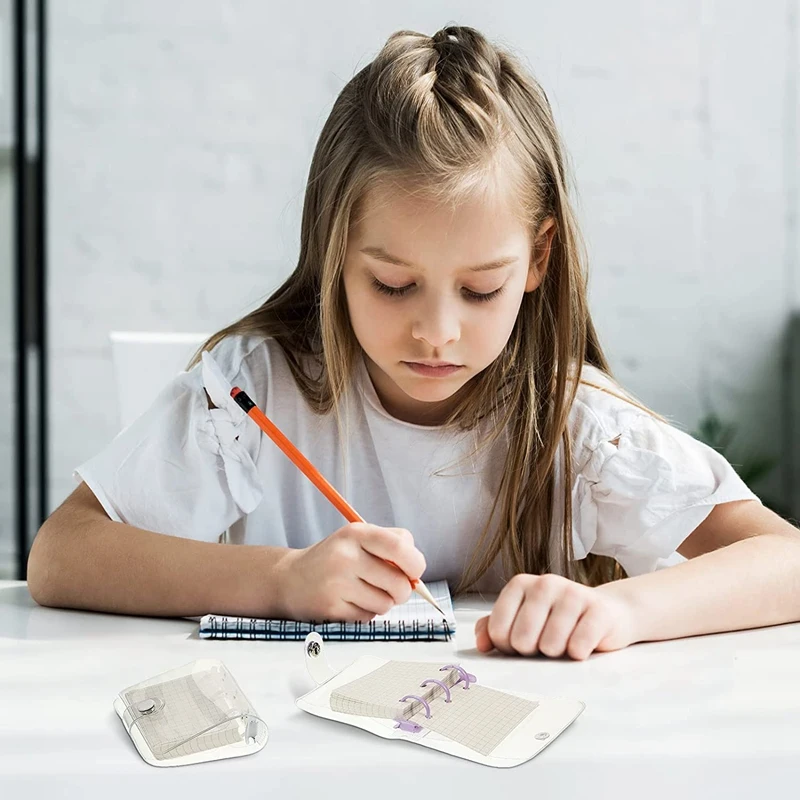 Classeur transparent à 3 anneaux, 2 pièces, couverture en PVC transparent, mini classeur à cuir chevelu avec 80 papiers intérieurs et sacs illables quotidiens