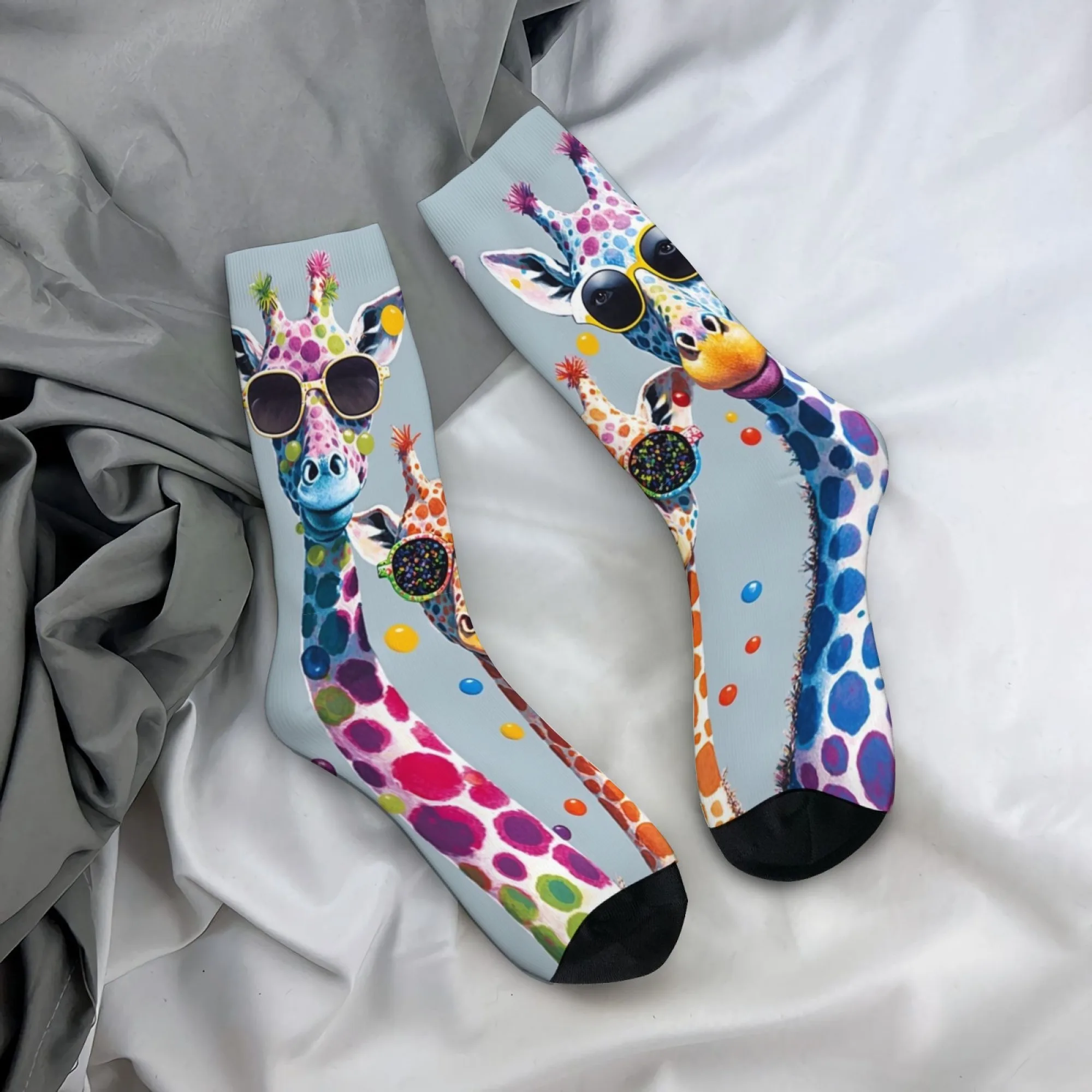 1 Pair Men's Giraffe Print Crew Socks Funny Novelty Cute Cartoon Knit Fabric All Over Print Casual Dress Socks for Party Gifts