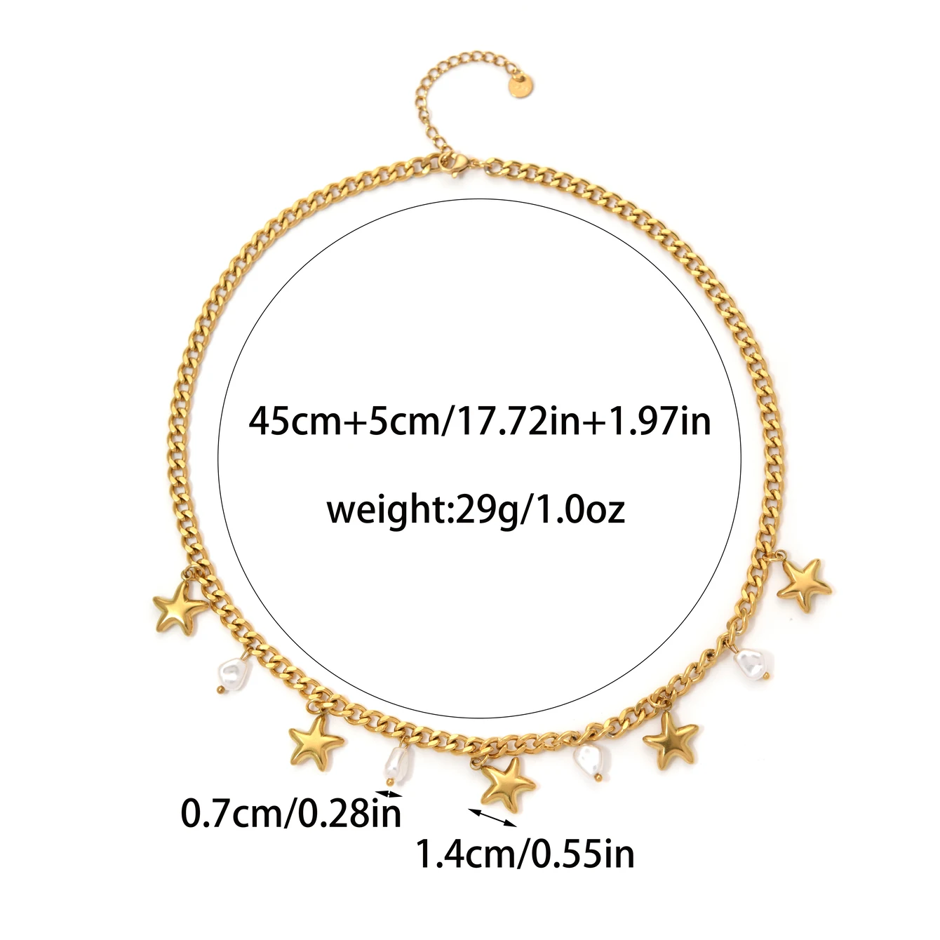 Gold stainless steel star pearl pendant chain necklace Women\'s necklace Retro fashion versatile jewelry 2025