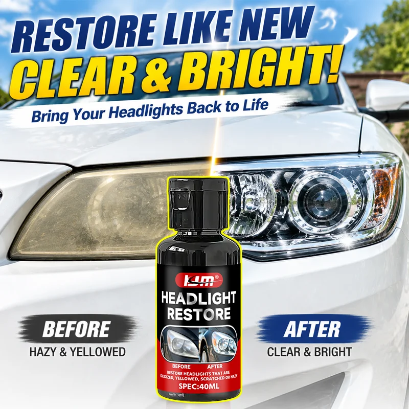 KJM Car Headlight Restoration Liquid 40G Remove Yellow Oxidation Restore Clear Shine For Foggy Aged Auto Headlamp Lens