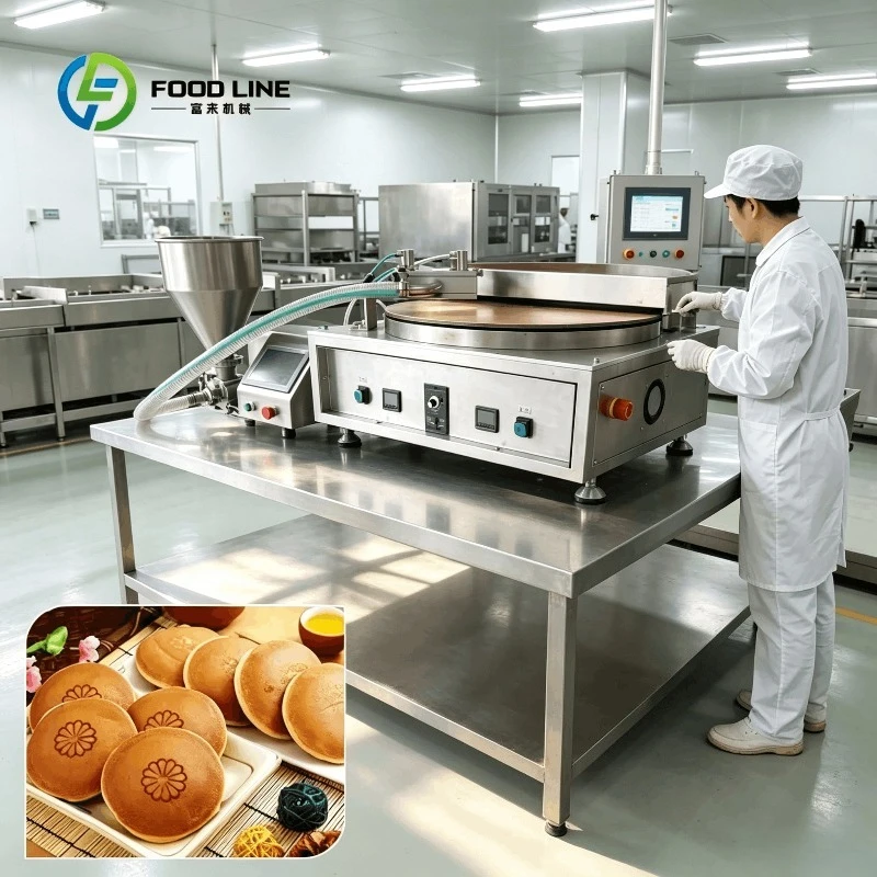 Custom split type dorayaki baking machine batter depositing unit rotary baking plate for confectionery factory pastry production