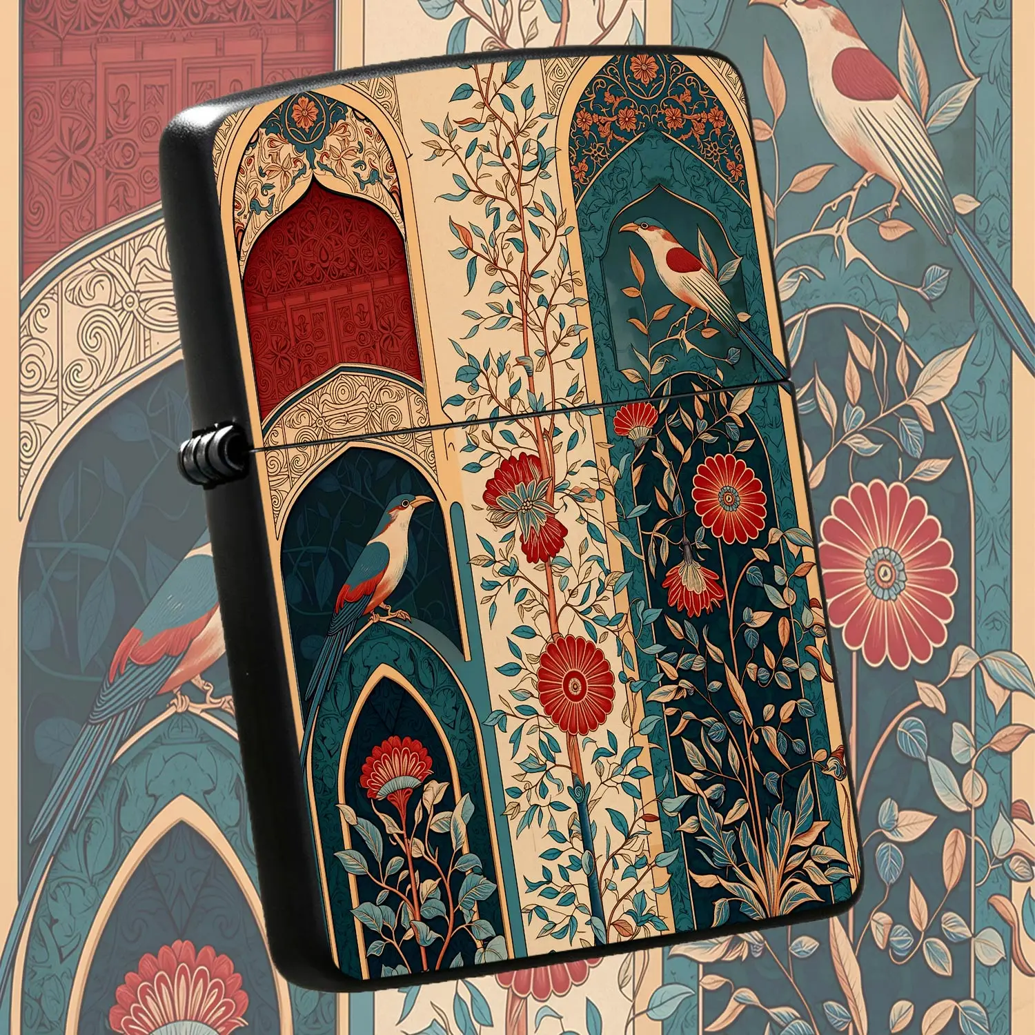 Vintage Persian Floral Bird Pattern Lighter, Exquisite Artistic Arch Window Motif Portable Igniter, Decorative Practical Accessory for Daily Use, Gifting, Travel and All Scenarios, Unique Aesthetic Desktop Carry-on Ornam A Humorous And Inte