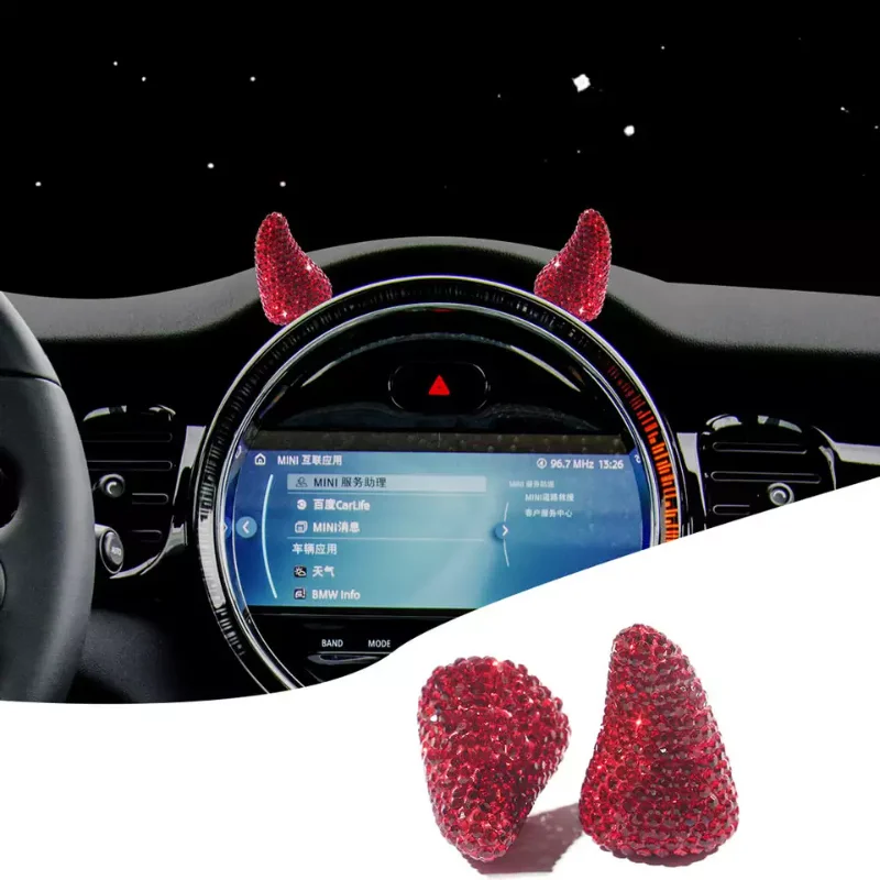 2pcs Bling Car Air Outlet Direction Devil Horns Cute Rhinestone Car Interior Accessories for Mini Cooper Smart Auto Dashboard