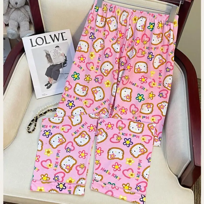 حار Kawaii أنيمي مرحبا كيتي المرأة منامة الكرتون القط الحلو نمط طويل الأكمام السراويل مجموعات في سن المراهقة ملابس المنزل مناسبة الفتيات