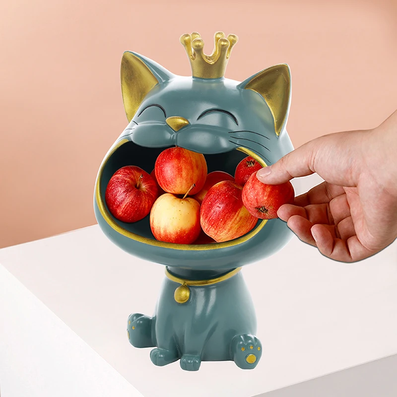 Creative Resin Sunglasses Big Mouth Dog Lucky Big Mouth Cat Storage Box Figurine Ornaments Candy Key Organizer Home Decoration