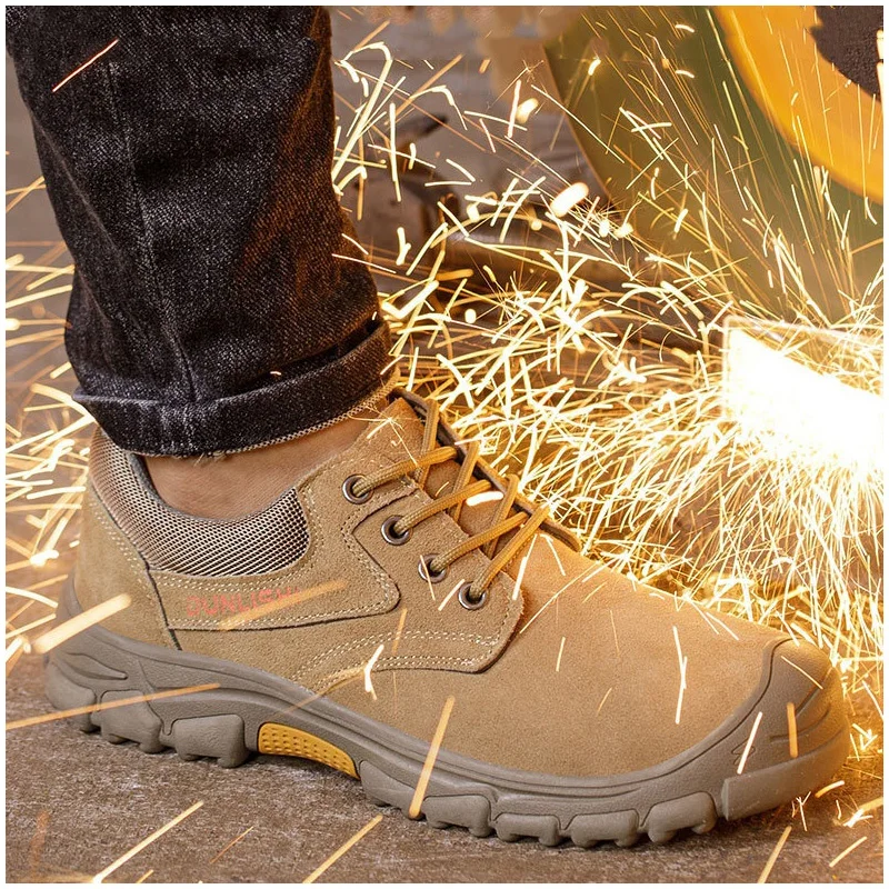 men casual steel toe caps working safety shoes outdoors tooling security boots worker cow suede leather welding footwear protect