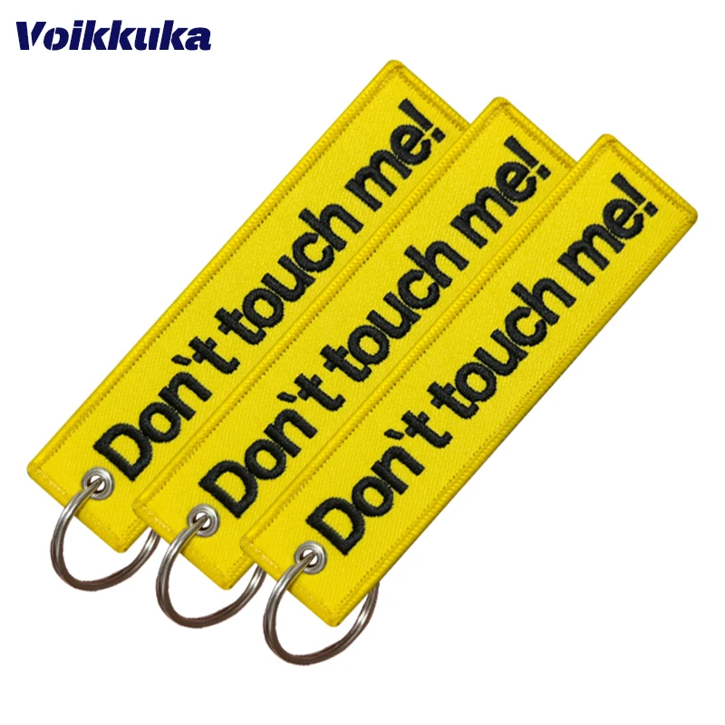 1Pc 2Pcs 3Pcs Set Sale Double Sided Embroidery Yellow Letters Don't Touch me Tag KeyChain Motorcycle Key Accessories Wholesale