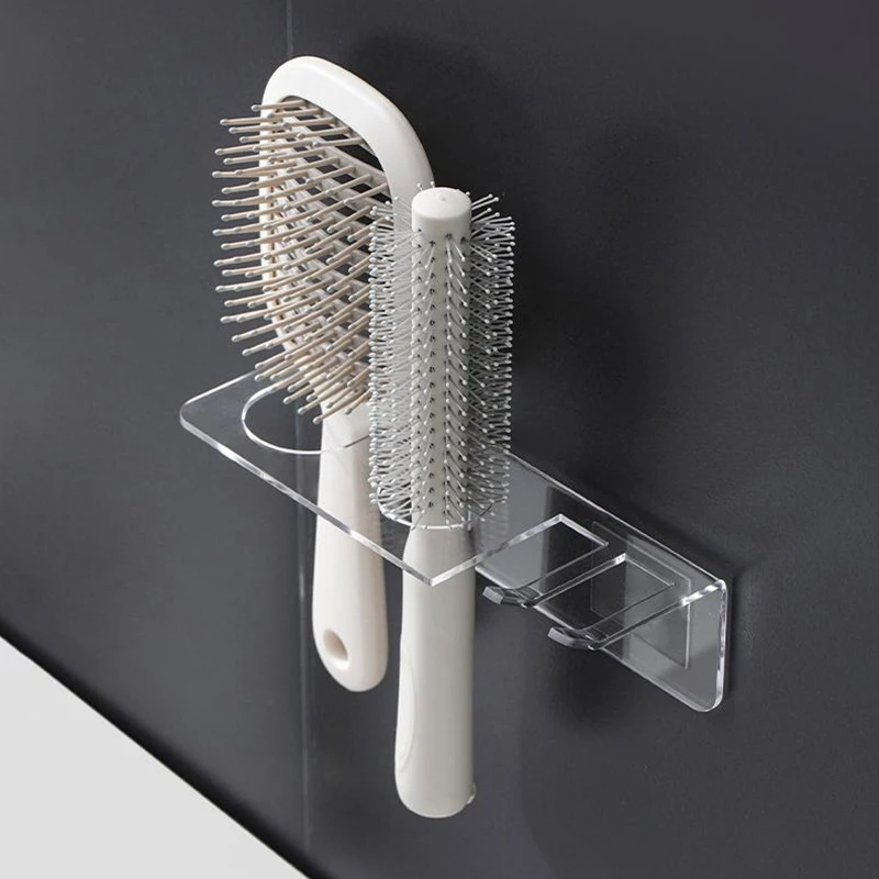 Multifunctional Acrylic Bathroom Comb Holder Wall-Mounted No-Drill Storage Rack Clear Transparent Organizer For Hair