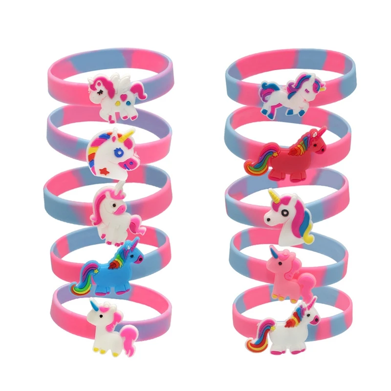 10/20PCS Colorful Cartoon Silicone Wrist Bracelets Kids Unicorn Birthday Party Favor Gifts Theme Unicorn Party Gift Bag Fillers