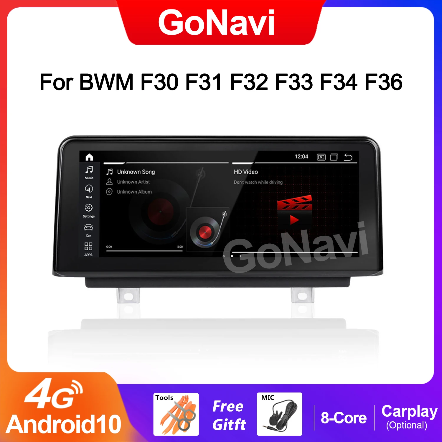 

GoNavi 8 Core Android 10 System Car Multimedia Player For BMW F30 F31 F34 F36 2012-2020 WIFI SIM GPS Navi Radio Player Carplay