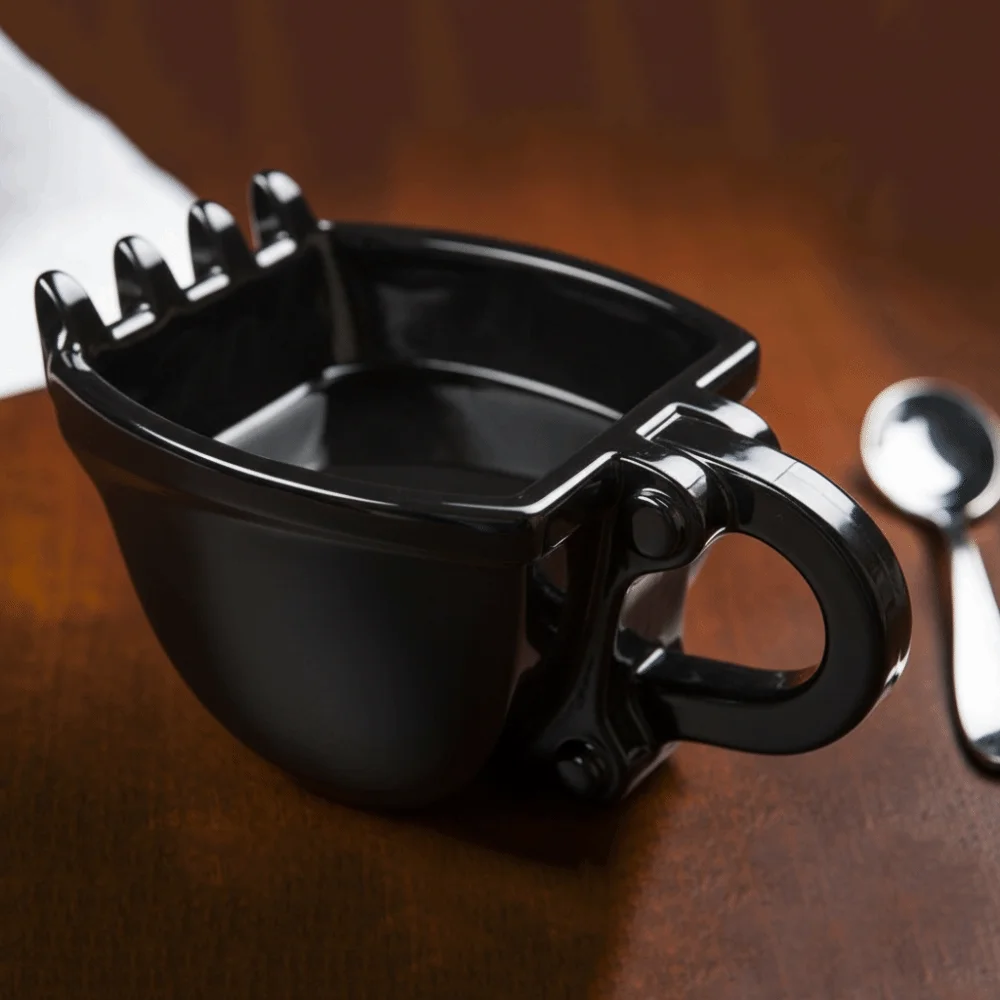 

Durable 330ml Capacity Excavator Model Coffee Mug ABS Black Excavator Bucket Coffee Mug Construction Machine Cup Office Use