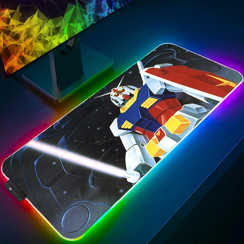 

LED Mouse Pad 90x40cm Mechanical Warrior RX-78-2 G-gundam Backlight Gaming Accessories Speed Keyboard Rubber RGB Desk Mat Laptop