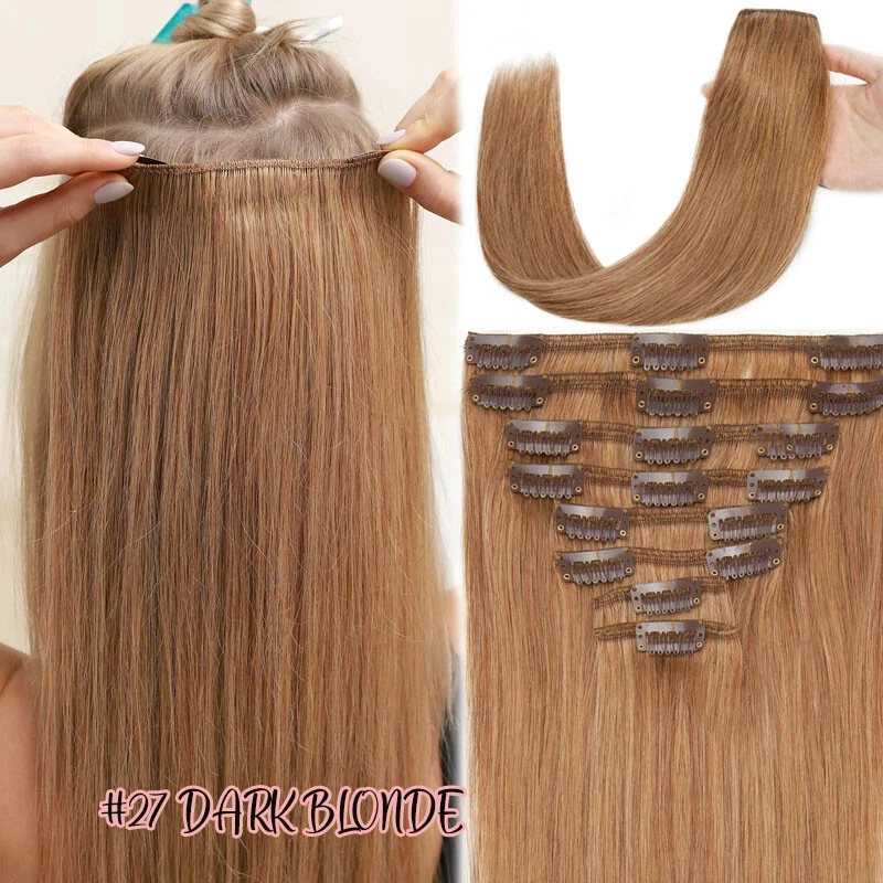 100-人毛クリップインエクステンション7ピースストレートヘアウィーブカスタムパーフェクトカラー長さ重量