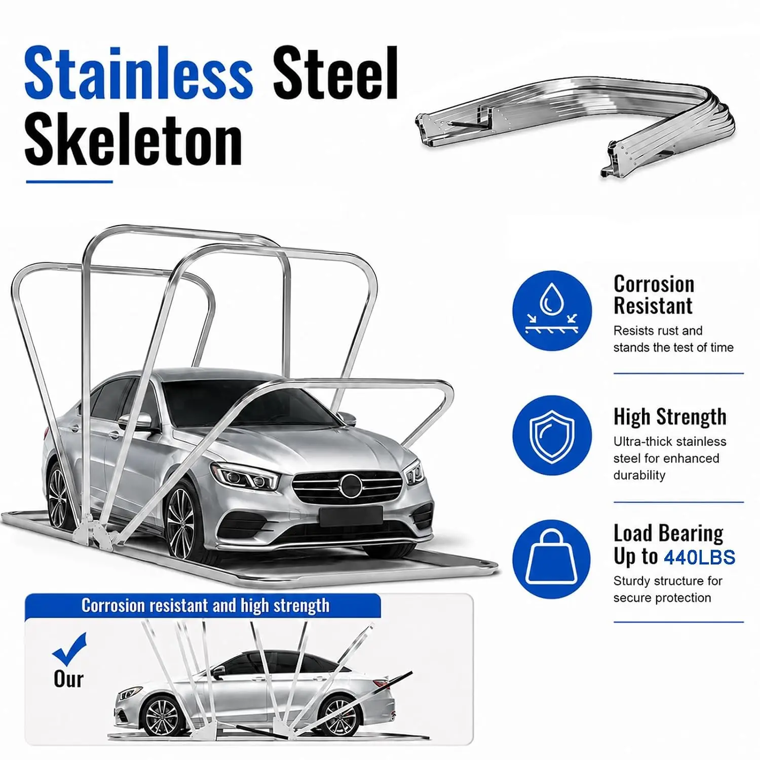 Foldable Retractable Carport, Semi-Automatic Portable Garage with Ground Lock, Stainless Steel Frame Car Canopy,, Customized