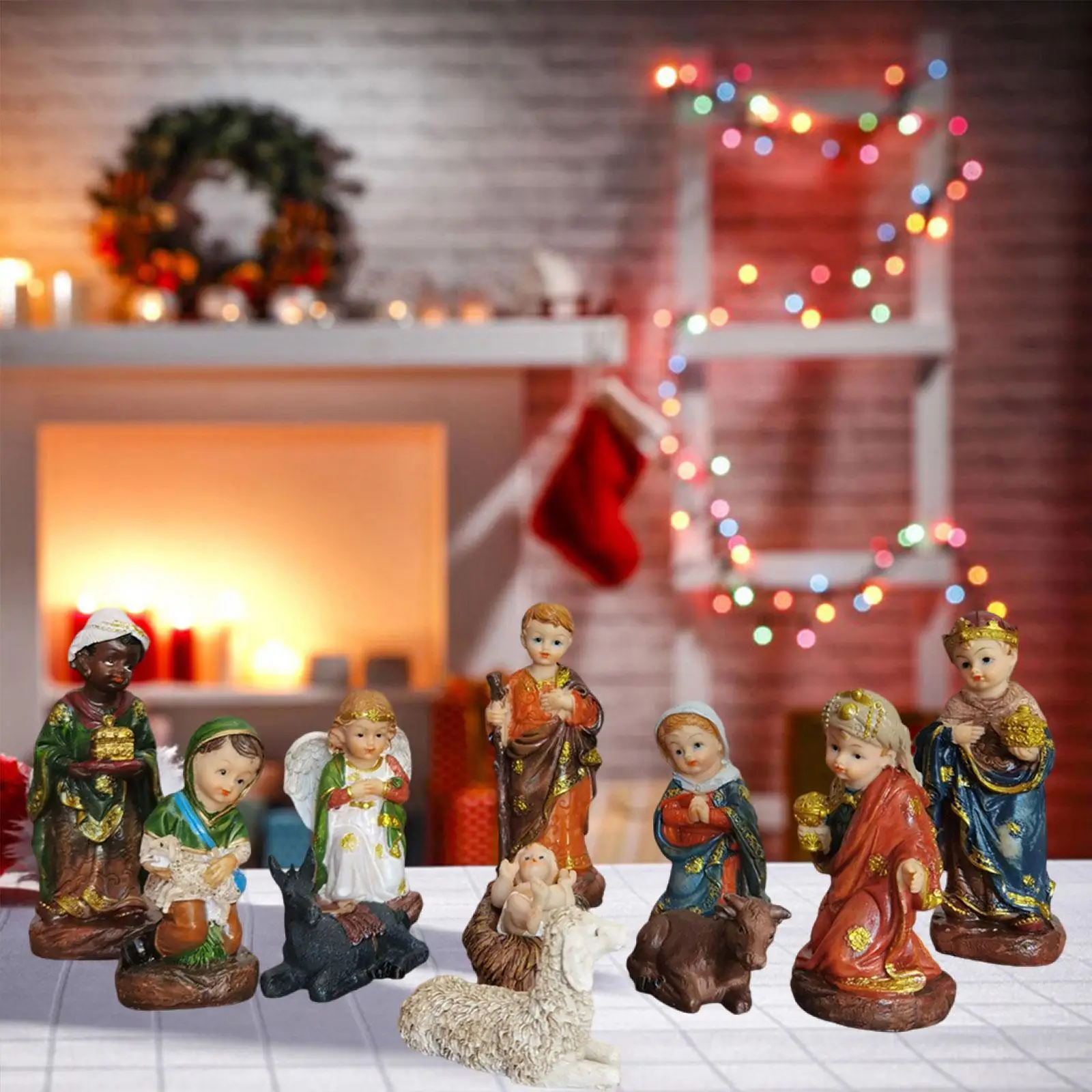 11x Christmas Nativity Scene Figurine Set Jesus Manger Ornament Resin Ornament