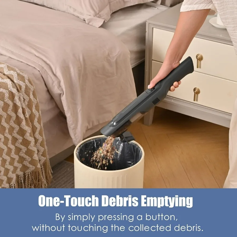مكنسة كهربائية محمولة باليد خفيفة الوزن للغاية 1.4 رطل مع قاعدة شحن قوية تعمل بالشفط بلمسة واحدة كوب غبار فارغ وقابل للفصل