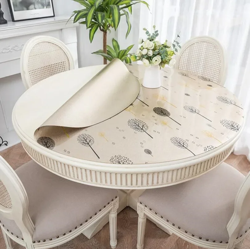 Round Table Cloth Plastic Waterproof Oilproof Table Cover Kitchen Pattern Oil Glass High Quality Soft Cloth Tablecloth