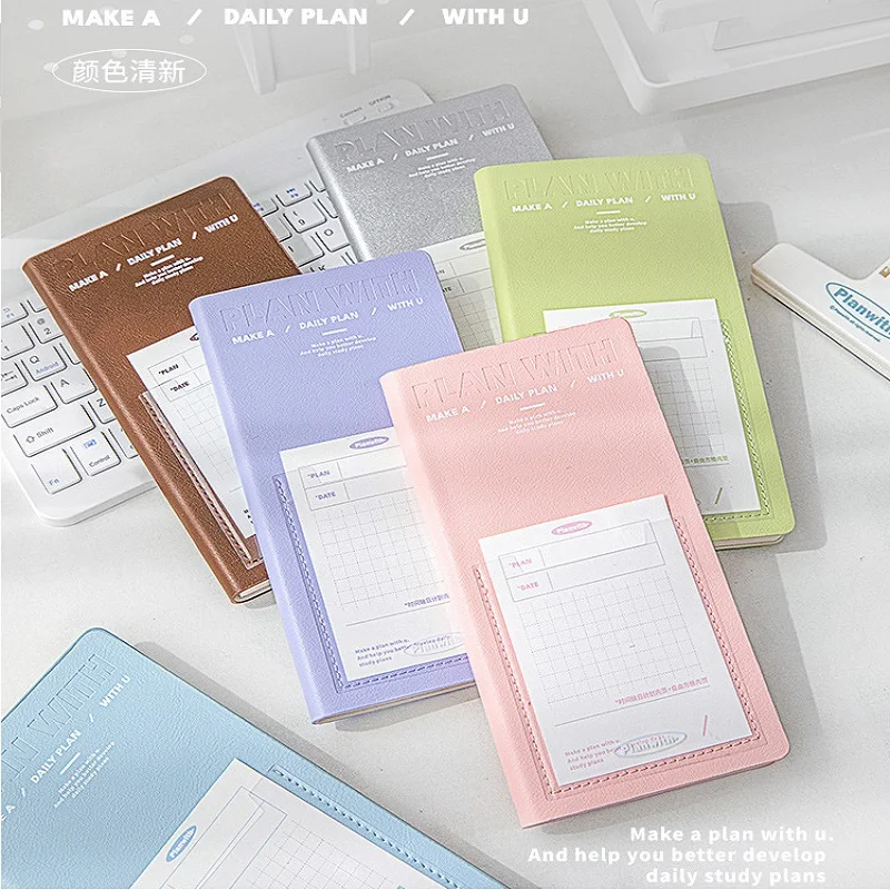 Planwith Kawaii Weekly Planner Self-filled Time Management Schedule Planned Narrow Book PU Cover Portable Daily Plan Notepad