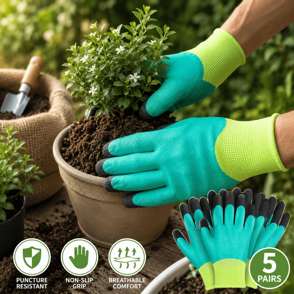 5pairs Disposable Nitrile Gloves Full Finger Anti Slip Safety Work Gloves Garden Gloves Industrial Protective Gloves Household