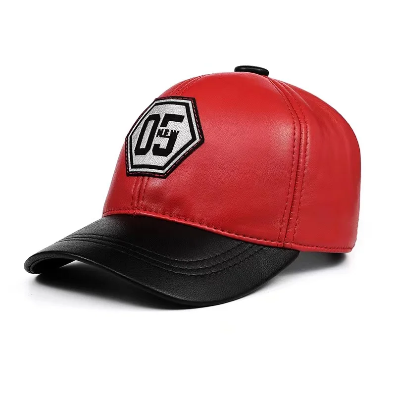 Red Baseball Hat For Men Women Genuine Leather Outdoor Sunshade Embroidered Numeric Letter Dad Caps Fashion Gorros Para Hombres