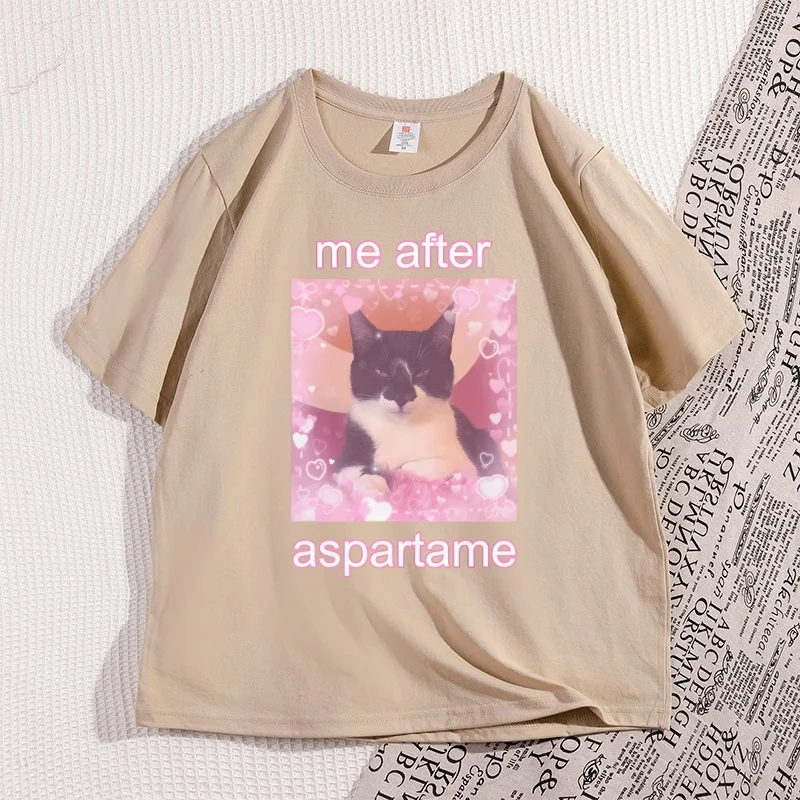

Футболка Me After Aspartame Kitty с милым котом для мужчин и женщин, повседневная хлопковая футболка с короткими рукавами, уличная одежда, кавайные футболки для любителей кошек, одежда