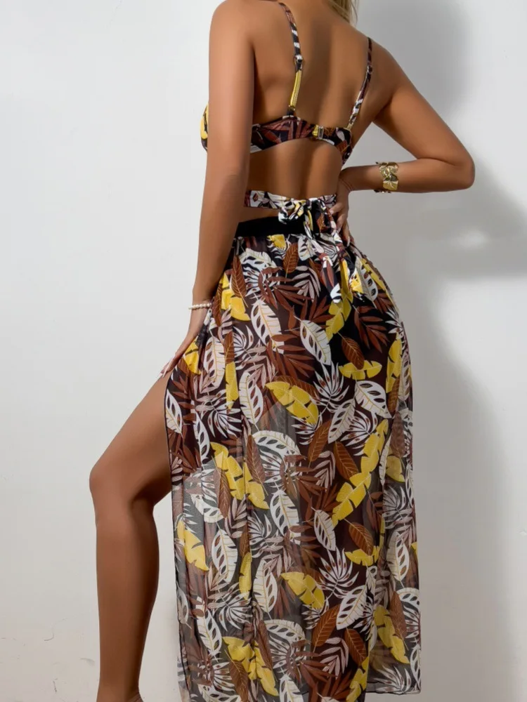 Cikini Sexy Bikinis ensemble maille jupe longue trois pièces ensemble maillot de bain fendu été maillot de plage maillot de bain pour les femmes