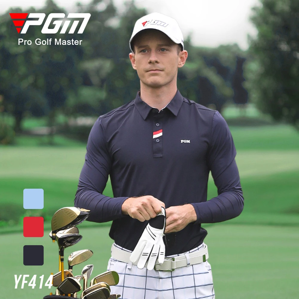 PGM Golf Wear Spring Summer Breathable Stand Collar Golf Clothing Men\'s Ice Silk Long Sleeve Elastic Sports Fabric T-shirt 골프웨어