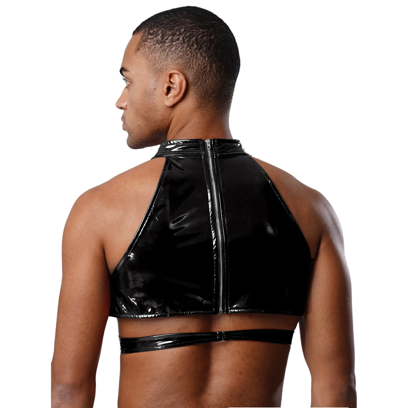 Mannen PU Lederen Mini Tank Tops Halter Mouwloos Navel Blootgesteld Cropped Vest voor Party Rave Nachtclub Bar Disco Dance Crop Tops