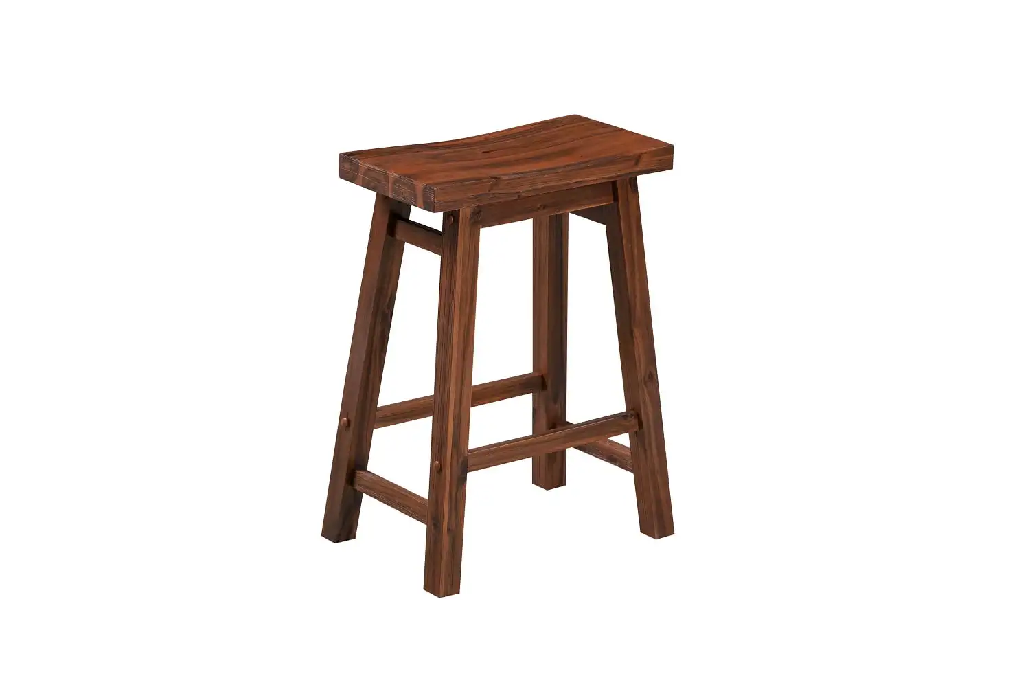 Backless Saddle Wood Stool, Chestnut Wire Brush Finish, Counter Height, Kitchen Bar