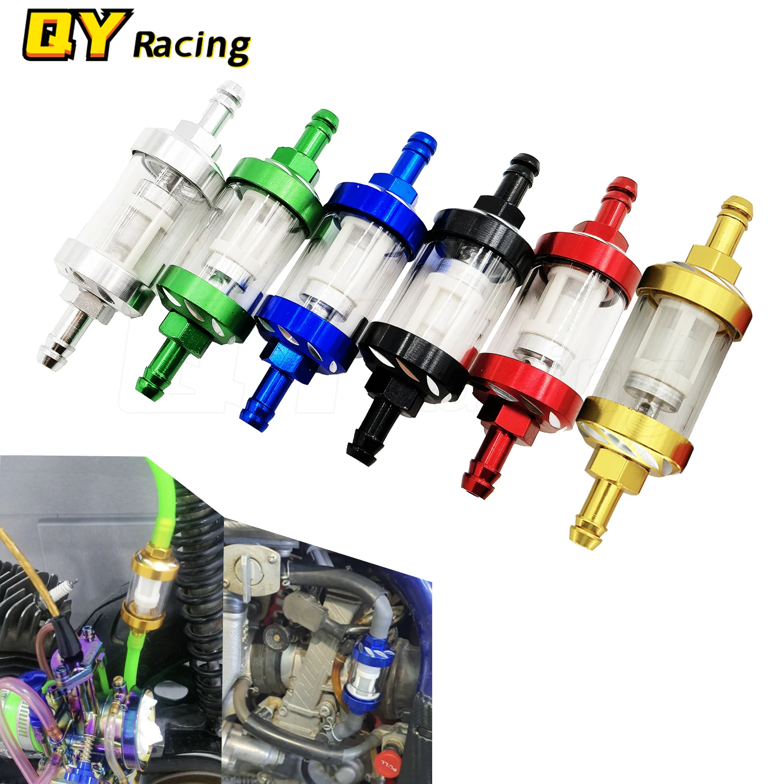 

8mm CNC Aluminum Alloy Glass Motorcycle Gas Fuel Gasoline Oil Filter Moto Accessories For ATV Dirt Pit Bike Motocross