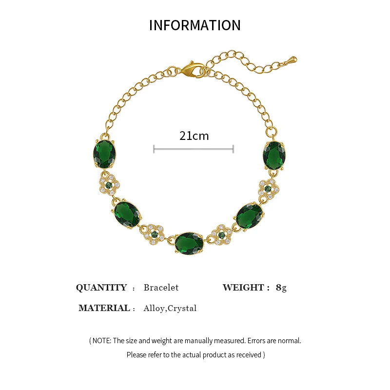 Luxury Green Rhinestone Crystal Bracelet Gold Color Link Chain Bracelets For Women Vintage Party Wedding Bridal Jewelry Gifts K-