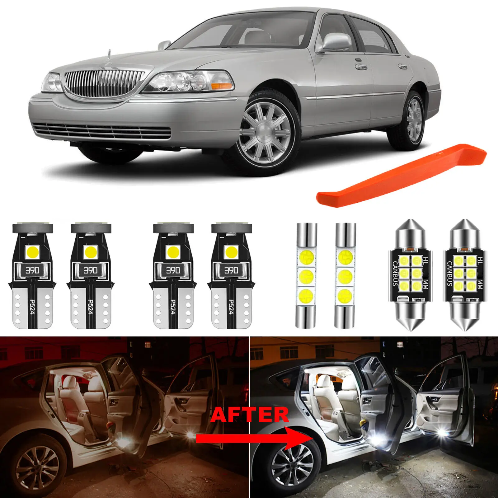 

Winetis 18Pcs 6000K White Car Light Interior LED Package Kit for Lincoln Town Car 1997-2011 + Free Tool