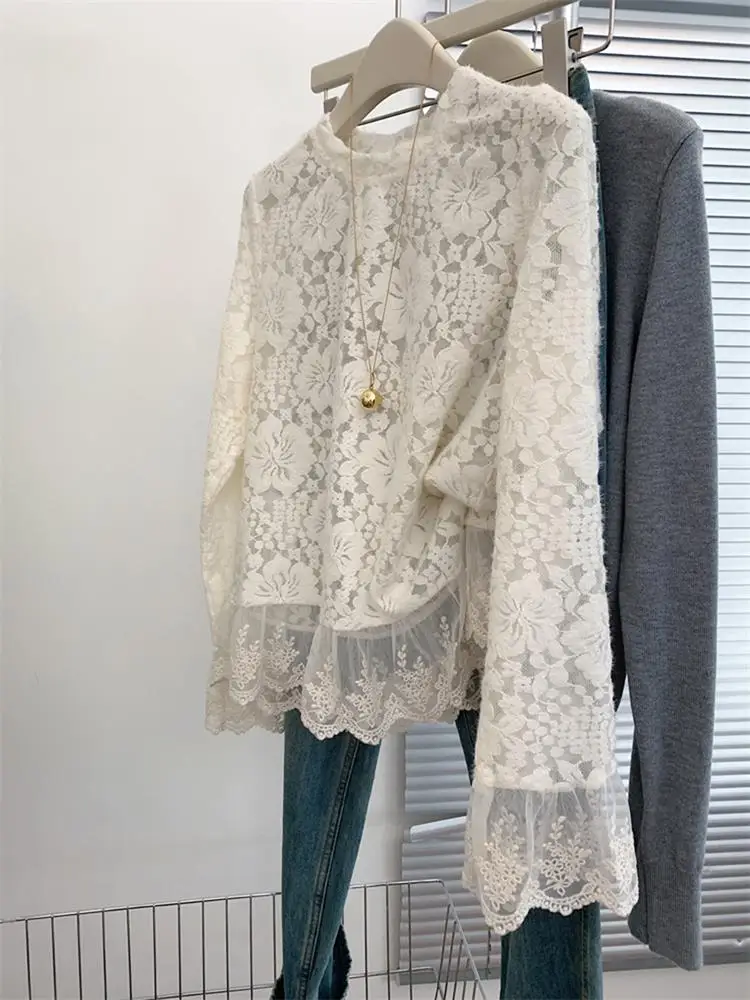 

Ele Lace Long Sve irt Женский дизайнерский топ Sensation Agel Faion Commute Sle Корейская версия прямого кроя