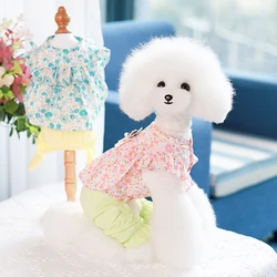 Pet Clothes Cute Dog Cat JumpSuit Spring Summer Floral Four-legged Clothing Flying Sleeve Vest Pajamas Soft Puppy Pants Shirt